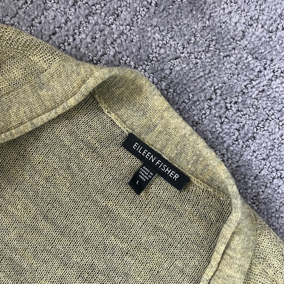 Eileen Fisher Green Sheer Fishnet Wool Open Front Cardigan - Picture 3 of 4